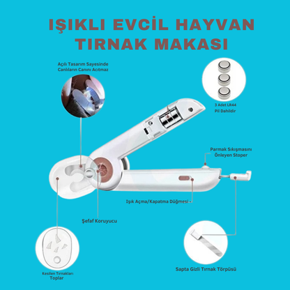 LED Işıklı Profesyonel Evcil Hayvan Tırnak Makası